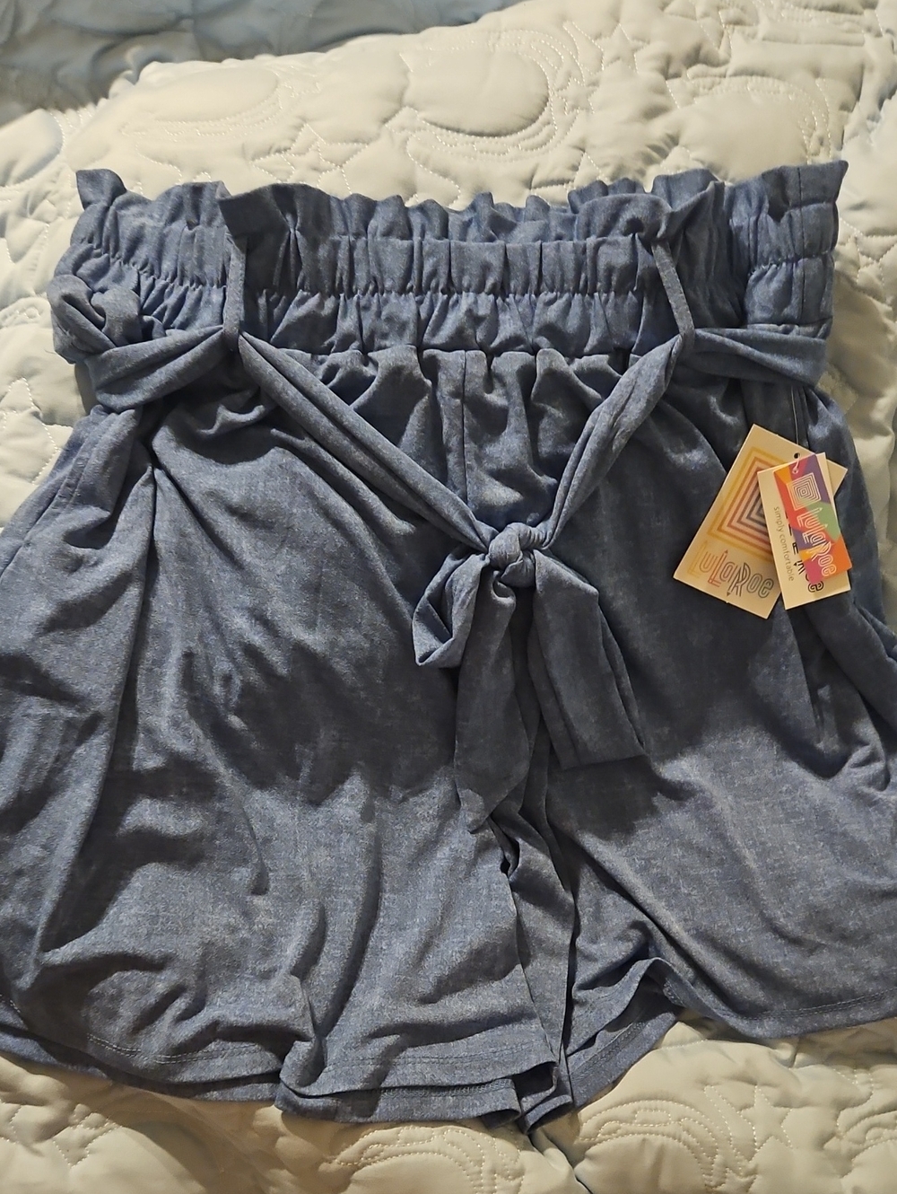 LuLaRoe Chambray Blue Waist Tie Shorts